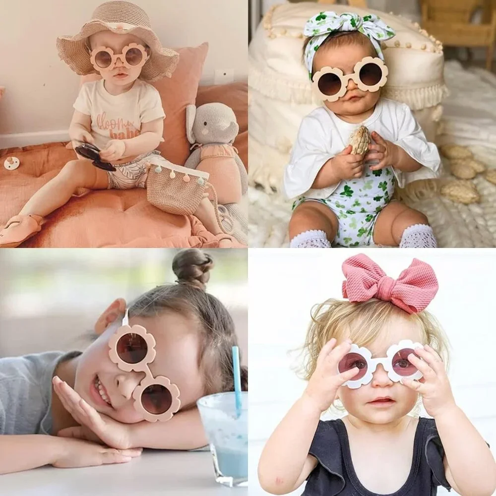 Toddler Sunglasses with Strap Polarized Lens Retro Flexible Flower Frame